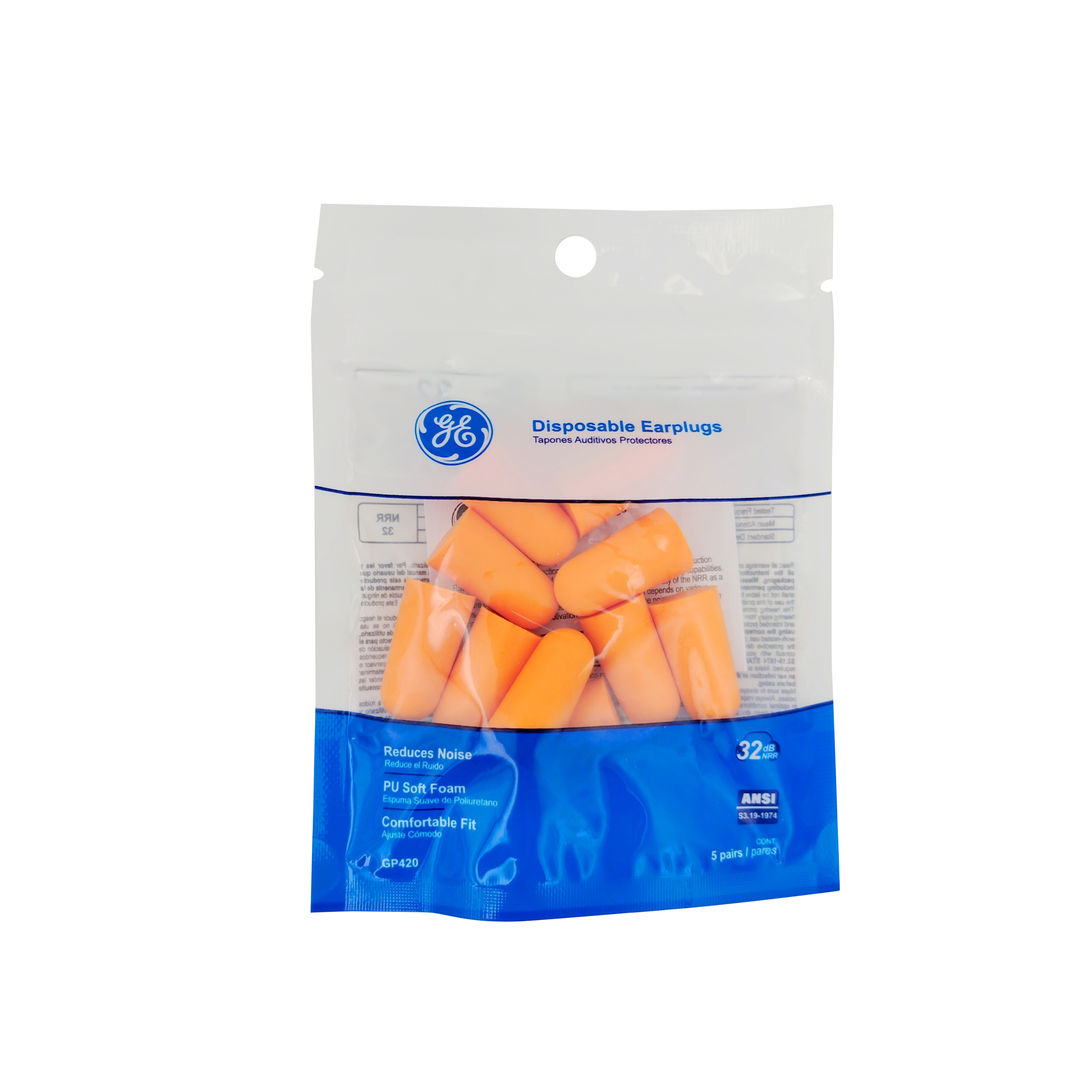 General Electric, 32 dB Bullet Shaped Earplug (5 Pairs)., Noise Reduction Rating 32 dB, Pairs Included (qty.) 5 Model# GP420